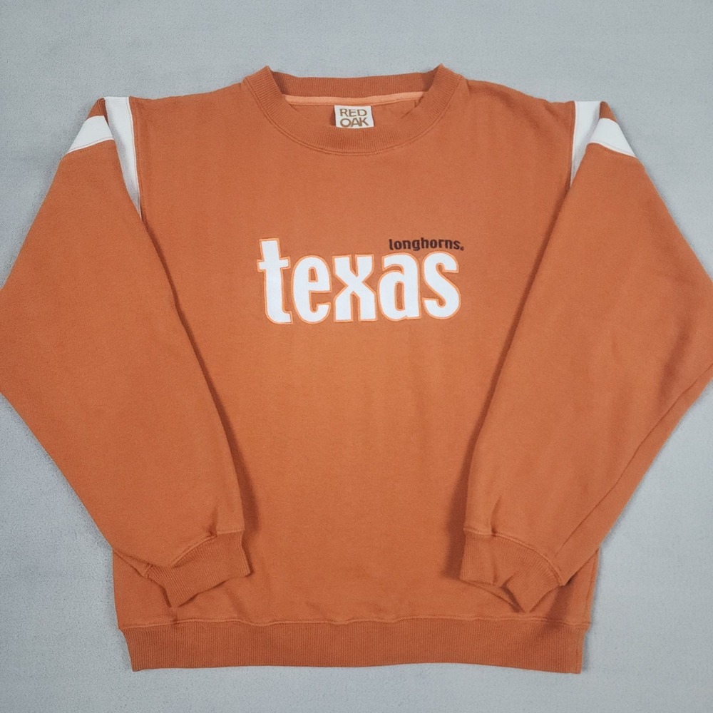 Vintage Texas Longhorns Sweatshirt Men's L Orange Red Oak Crewneck NCAA